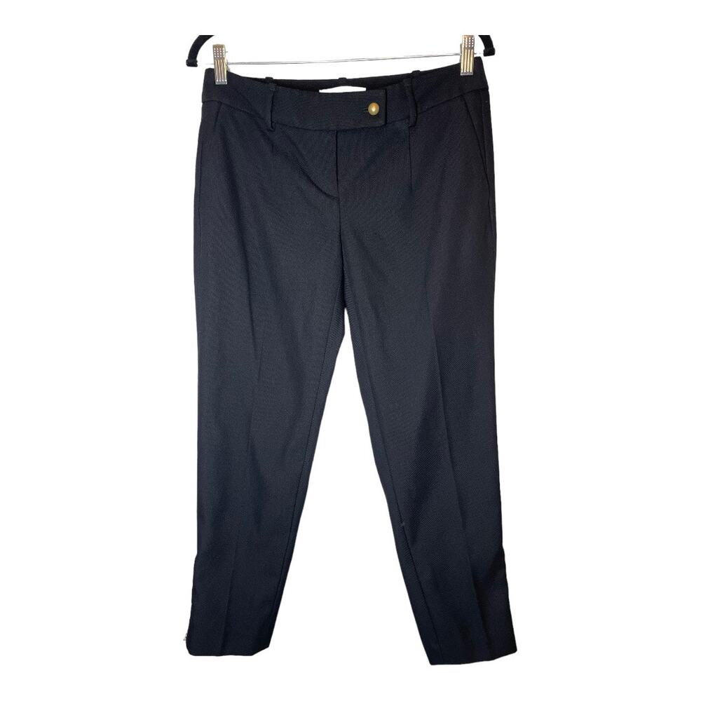 LOFT Ann Taylor  Marisa Black Slacks Trousers Pants Gold Ankle Zip 2  Womens